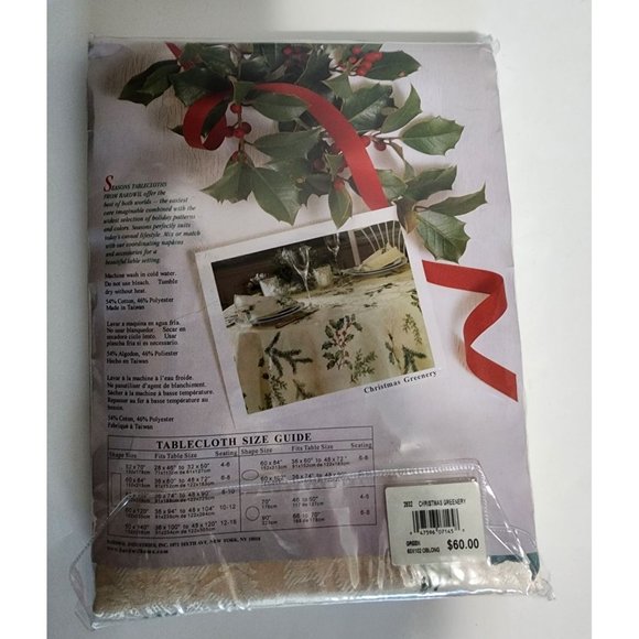 Bardwil Seasons Tablecloth Christmas Greenery Oblong 60x102 inches Holiday - Picture 5 of 6